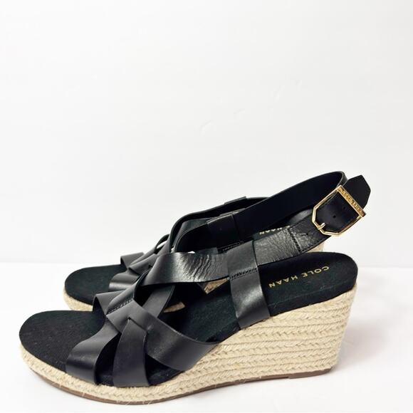 COLE HAAN CRYSTAL WEDGE BLACK GOLD SANDALS SIZE 6 NEW WITH PARTIAL STICKER TAGS - Picture 3 of 7